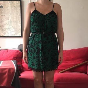 Kensie Green & Black Dress with Lace Trim Large